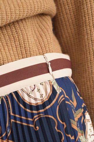 Jupe plissée midi taille haute - Bleu marine
