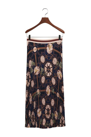 Jupe plissée midi taille haute - Bleu marine