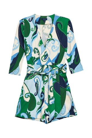 Combishort en soie - Bleu clair et vert clair