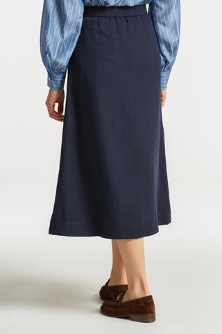 Jupe portefeuille midi en lin - Bleu marine