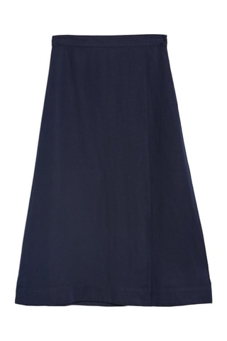 Jupe portefeuille midi en lin - Bleu marine
