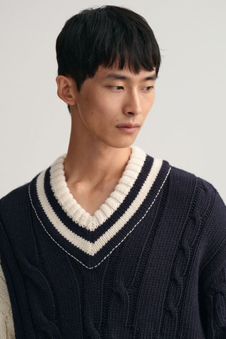 Pull en coton biologique et laine - Blanc et bleu marine