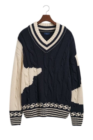 Pull en coton biologique et laine - Blanc et bleu marine