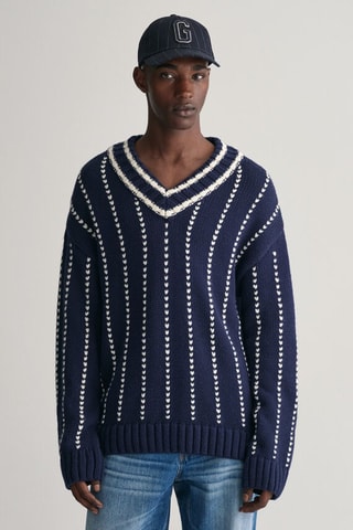 Pull relaxed en laine - Bleu marine