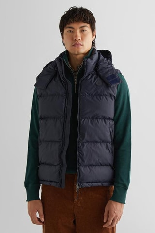 Doudoune regular à capuche sans manches - Bleu marine