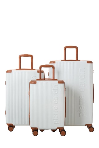 Juego de 3 maletas (S/M/L) con bolsa de viaje y neceser Pierre Cardin Berlin - 52/65/75 cm - Blanco y marrón