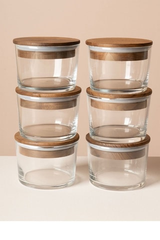 12 boîtes de conservation en verre avec couvercles en bambou - 220 ml