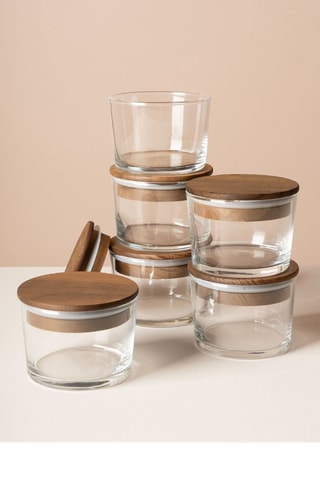 12 boîtes de conservation en verre avec couvercles en bambou - 220 ml