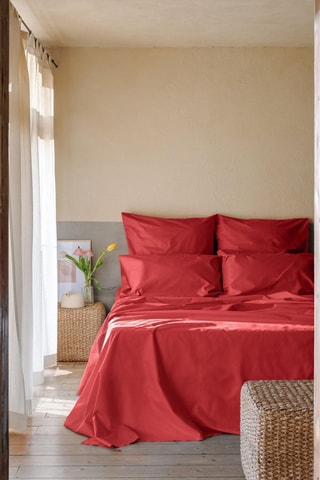 Perkalkatoenen Hoeslaken 79 Draad/cm² - Koraalrood