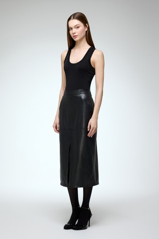 Leren Midirok Hoge Taille - Zwart