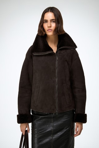 Casaco relaxed em shearling - Castanho-escuro