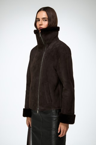 Casaco relaxed em shearling - Castanho-escuro