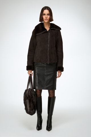 Casaco relaxed em shearling - Castanho-escuro