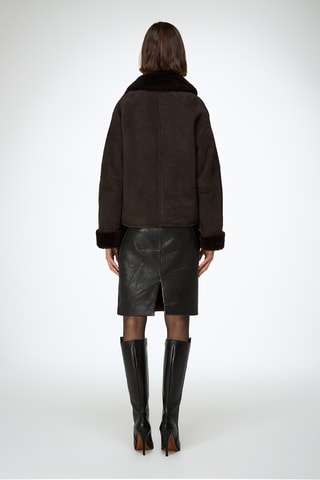 Casaco relaxed em shearling - Castanho-escuro