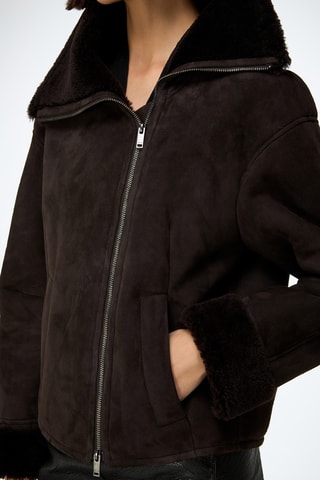 Casaco relaxed em shearling - Castanho-escuro