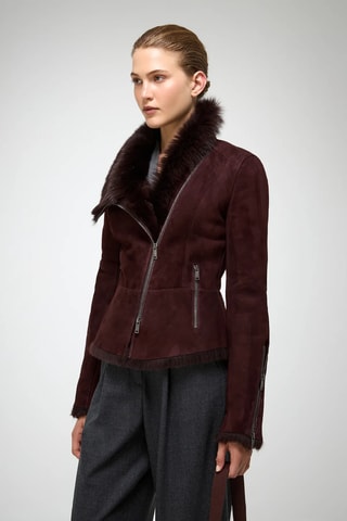 Casaco slim em shearling - Vermelho
