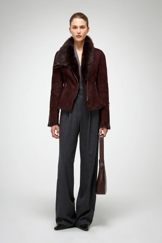 Casaco slim em shearling - Vermelho