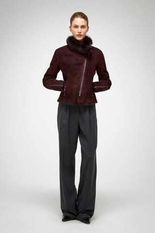Casaco slim em shearling - Vermelho