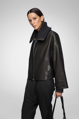 Leren Jasje Oversized Fit - Zwart