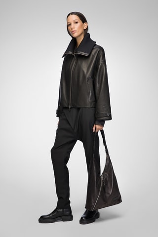 Leren Jasje Oversized Fit - Zwart