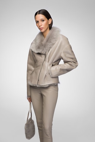Casaco regular em shearling - Bege