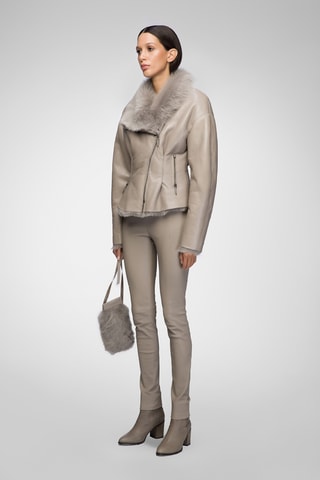 Casaco regular em shearling - Bege