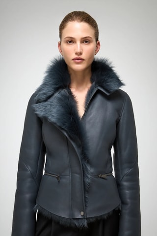 Casaco regular em shearling - Cinzento-escuro