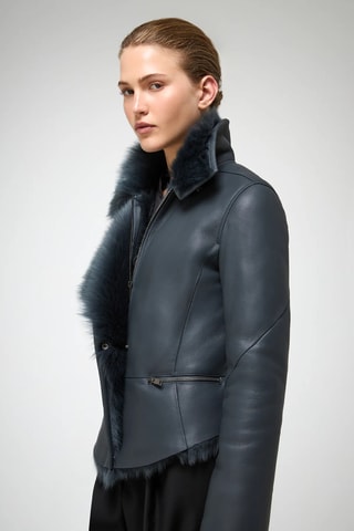 Casaco regular em shearling - Cinzento-escuro