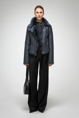 Casaco regular em shearling - Cinzento-escuro