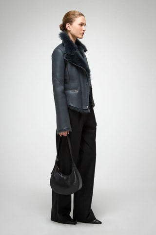 Casaco regular em shearling - Cinzento-escuro