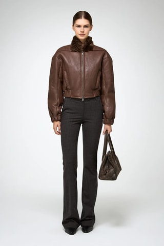 Casaco regular em shearling - Castanho