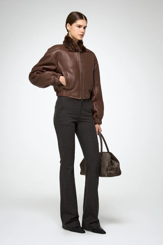 Casaco regular em shearling - Castanho