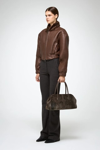 Casaco regular em shearling - Castanho