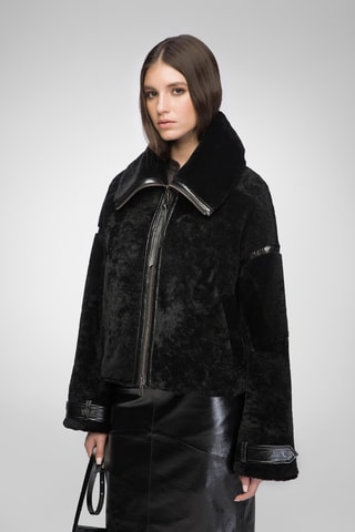 Casaco regular em shearling - Preto