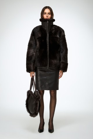 Veste relaxed en shearling - Marron foncé