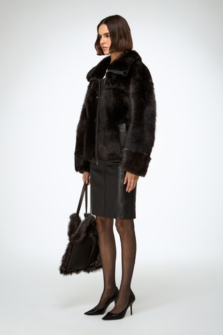 Veste relaxed en shearling - Marron foncé