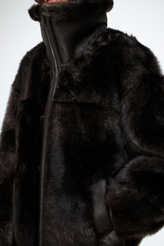 Veste relaxed en shearling - Marron foncé