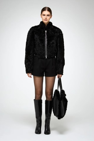 Casaco relaxed em shearling - Preto