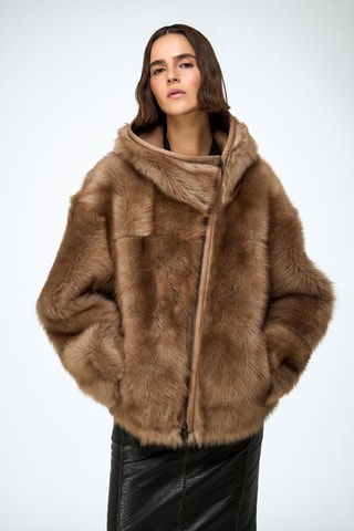 Shearling Jasje Oversized Fit met Capuchon - Bruin