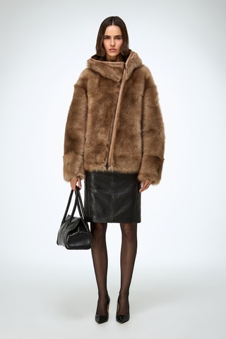 Shearling Jasje Oversized Fit met Capuchon - Bruin