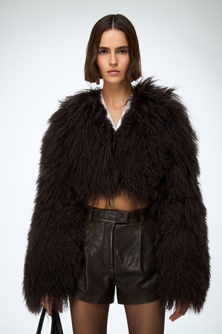 Veste relaxed en shearling - Marron