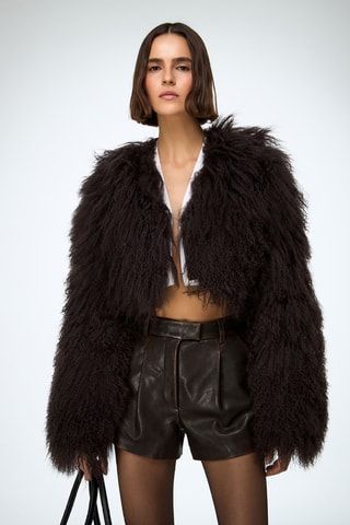Veste relaxed en shearling - Marron