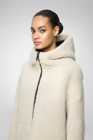 Shearling Jas regular Fit met Capuchon - Wit