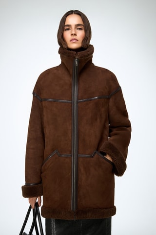 Casaco relaxed em shearling - Castanho-claro