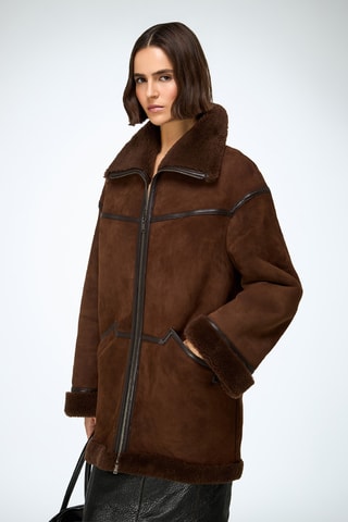 Casaco relaxed em shearling - Castanho-claro