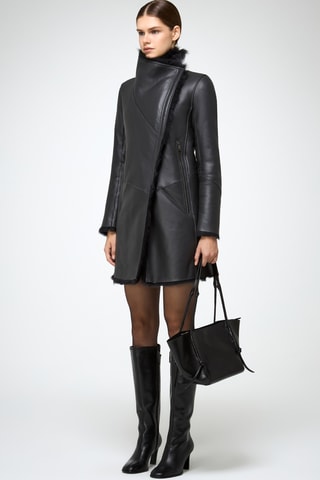 Sobretudo slim em shearling - Cinzento-escuro