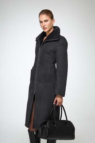Sobretudo slim em shearling - Cinzento-escuro