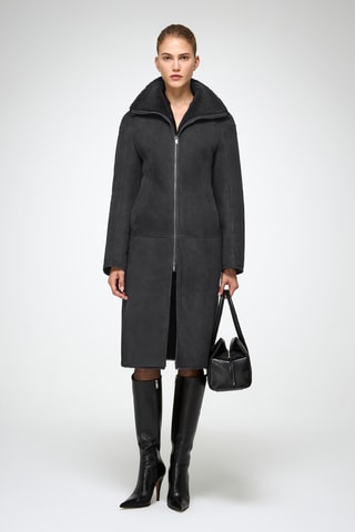 Sobretudo slim em shearling - Cinzento-escuro