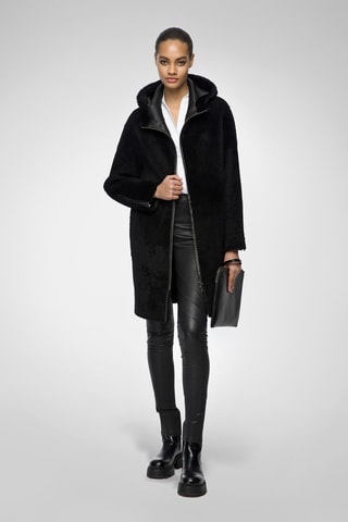 Shearling Jas regular Fit met Capuchon - Zwart