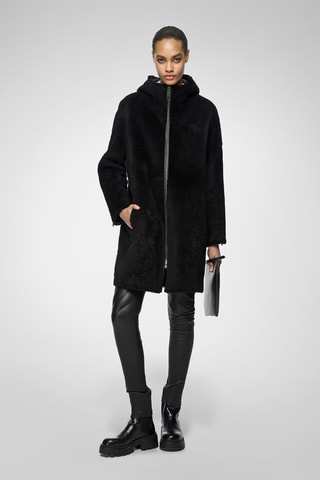 Shearling Jas regular Fit met Capuchon - Zwart